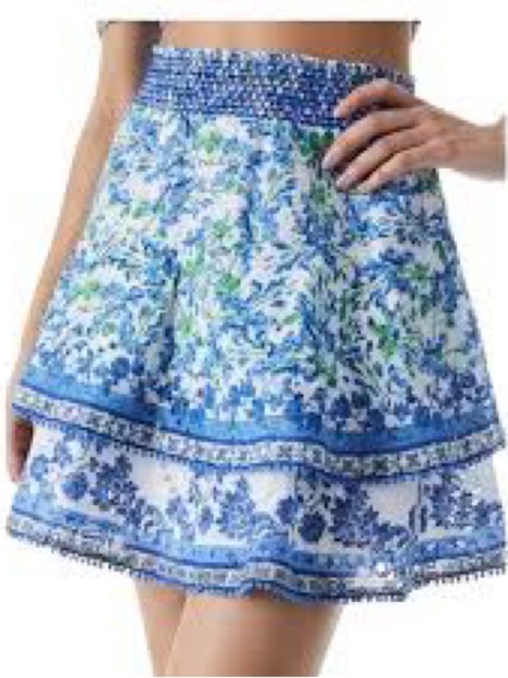 Alice + Olivia Blue and White Floral Tiered Circle Skirt